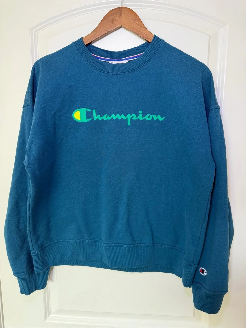 Champion Fleece Crewneck Sweatshirt Teal SZ M Unisex 🚩